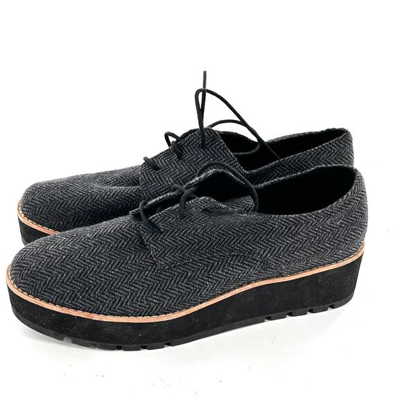 Eileen Fisher Eddy Mélange Herringbone Oxfords 5 NWOT Platform Gray Academia - Picture 5 of 8
